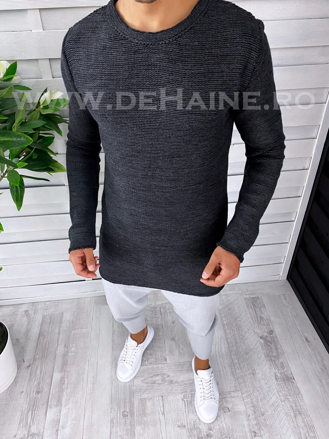 Pulover barbati gros slim fit gri inchis t3652 106-2*